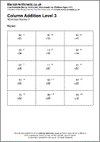 Column Addition Level 3 Worksheet - Free printable PDF maths worksheets from Mental Arithmetic