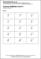 Column Addition Level 4 Worksheet - Free printable PDF maths worksheets from Mental Arithmetic