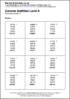 Column Addition Level 9 Worksheet - Free printable PDF maths worksheets from Mental Arithmetic